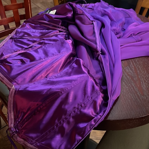 PURPLE RHINESTONE STRAPLESS LA FEMME COCKTAIL DRESS - Picture 9 of 12